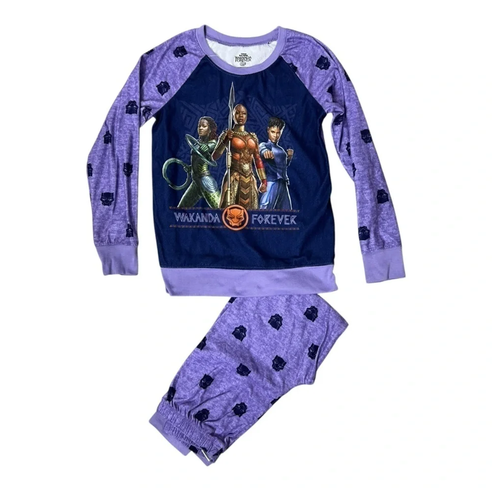 Marvel Black Panther Wakanda Forever Purple Pajama Set - Size Large (10/12)